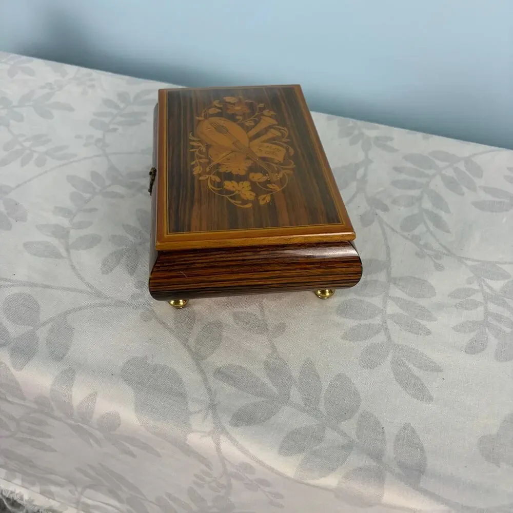 Vintage Italian Style Marquetry Music Box Musical Jewelry Box Isle of Capri